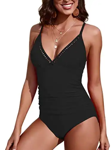 KI LAPHEE One Piece Swimsuits for Women Tummy Control Bathing Suits Sexy Criss Cross Back Swimwear