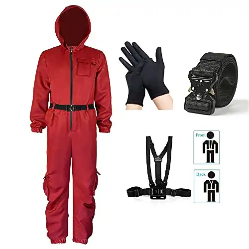 Adult Red Jumpsuits Cosplay Outfit Guard Costume Halloween Costumes Coverall For Men Women(Jumpsuit Suit, X-Small)