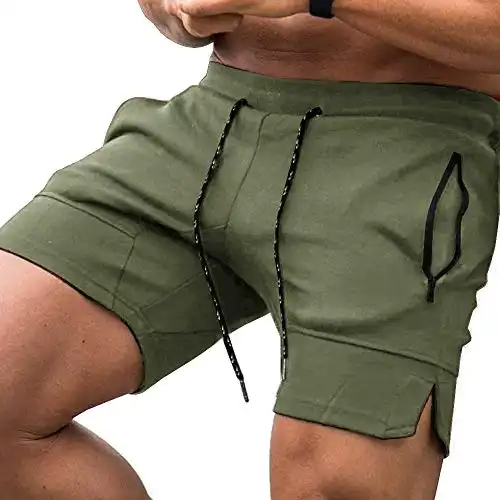 COOFANDY Mens Bodybuilding,Basketball,Fitness,Jogging,Weightlifting,Training,Running,Workout,Athletic,Gym, Shorts, with Zipper Pockets, Small, Army Green
