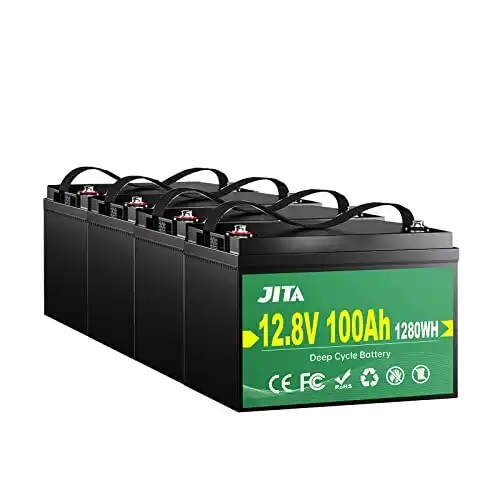 JITA 4Pack-12V 100Ah LiFePO4 Deep Cycle Battery,Built in 100A BMS,1280W Power Poower Output for RV,Makes the Perfect Replace for Golf cart, Trolling Motor, RV, Solar system Battery