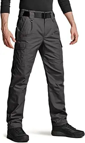 CQR Men's Tactical Pants, Water Resistant Ripstop Cargo Pants, Lightweight EDC Hiking Work Pants, Outdoor Apparel, Duratex Ripstop Charcoal, 28W x 30L