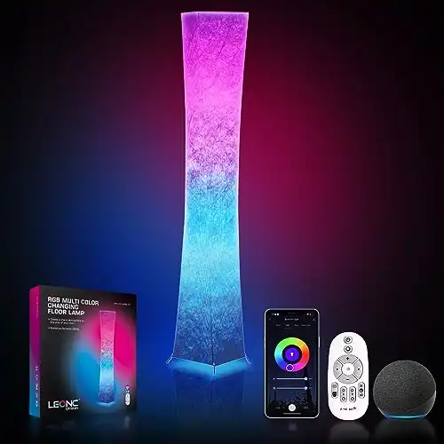 LEONC 65" Soft Light Floor Lamp for Game Room and TV, RGB Color Changing LED, Tyvek Fabric Shade, Smart App Control, Compatible with Alexa & Google Home, Music Sync and Multi Scene Modes,Floo...