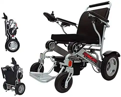 Porto Mobility 2023 Ranger Discovery Lightweight Foldable Weatherproof Exclusive Electric Wheelchair, Portable, Brushless Powerful Motors, Dual Battery, All Terrain (Silver, Standard)