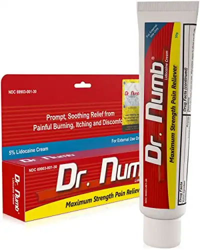 Dr. Numb 5% Lidocaine Numbing Cream - Maximum Strength With Vitamin E - Prompt, Soothing Lidocaine Cream for Painful Burning, Itching & Local Discomfort, Hemorrhoids - 30g
