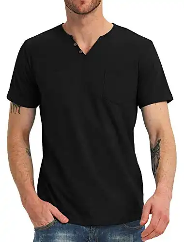 NITAGUT Men's Casual Slim Fit Long/Short Sleeve Pocket T-Shirts V Neck Tops