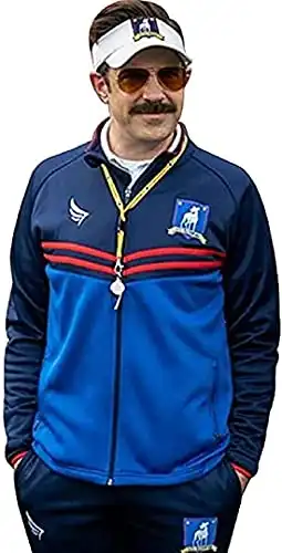 Oskar Leather Ted Lesso Jason Sudeikis Track Blue Jacket, Football Coach Fleece Lightweight Costume Men