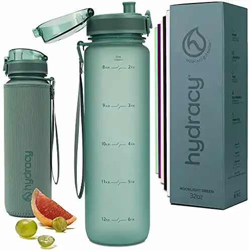Hydracy Water Bottle with Time Marker -Large 32oz BPA Free Water Bottle & No Sweat Sleeve -Leak Proof Gym Bottle with Fruit Infuser Strainer & Times to Drink -Ideal Gift for Fitness Sports &am...