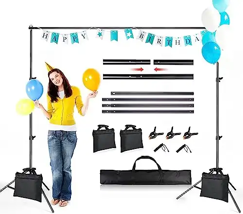 Backdrop Stand 6.5x10ft, ZBWW Photo Video Studio Adjustable Backdrop Stand for Parties, Wedding, Photography, Advertising Display
