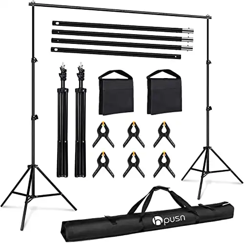 HPUSN Backdrop Stand - 10ft x 7ft Adjustable Photoshoot - Photo Backdrop Stand for Parties - Includes Travel Bag, Sand Bags, Clamps - Photo Video Studio