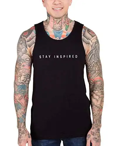 INTO THE AM Stay Inspired Graphic Tank Tops for Men - Summer Beach Sleeveless Fashion Men's Tank Tops (Black, 2X-Large)
