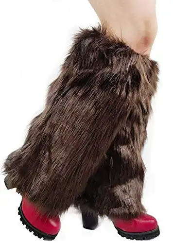 ELLITE Womens Faux Fur Warm Fuzzy White Black Coffee Rainbow Leg Warmers/Boot Sleeves/Boot Covers