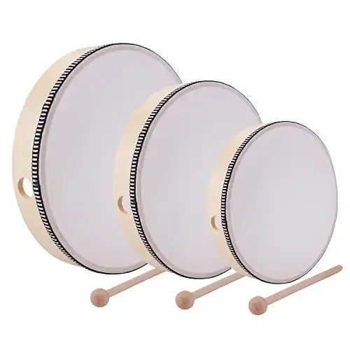Foraineam 12 Inch & 10 Inch & 8 Inch Hand Drum Percussion Wood Frame Drum with Drum Stick