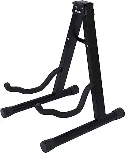 KEPLIN Foldable Guitar Stand A Frame - Universal Floor Stand for all Guitars, Acoustic, Electric and Base, Portable and Great for Travel, Black