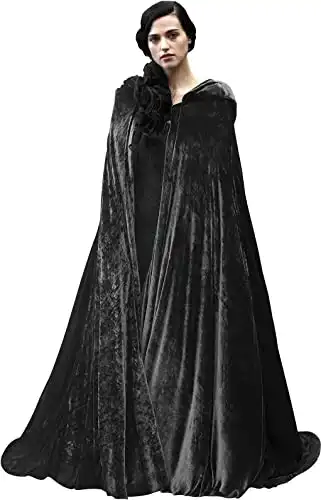 HOMELEX Unisex Black Velvet Adult Cape Full Length Hooded Robe Halloween Cloak