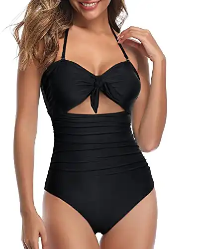 Tempt Me Women Sexy Cutout One Piece Swimsuits Tummy Control High Waisted Halter Front Tie Knot Bathing Suit