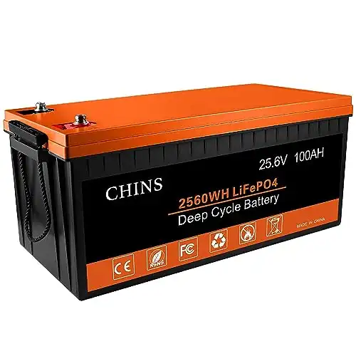 CHINS LiFePO4 Battery 24V 100Ah Lithium Battery - Built-in 100A BMS, 2000+ Cycles, Perfect for RV, Home Storage and Off-Grid