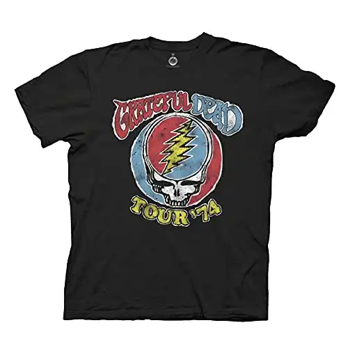 Ripple Junction Grateful Dead Men's Short Sleeve T-Shirt Steal Your Face Stealie Tour 1974 Logo Officially Licensed