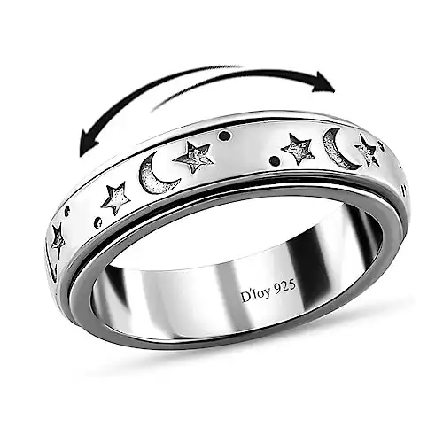 Shop LC 925 Sterling Silver Fidget Ring Spinner Ring Moon Star Anxiety Ring for Women Men Platinum Plated Jewelry Birthday Gifts