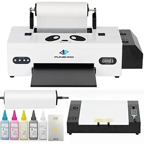 PUNEHOD L1800 DTF Transfer Printer with Roll Feeder,Direct to Film Print-preheating A3 DTF Printer for Dark and Light Clothing VS DTG Printer (A3 DTF Printer +Oven+Software+6 x 250ml Ink+DTF Film)