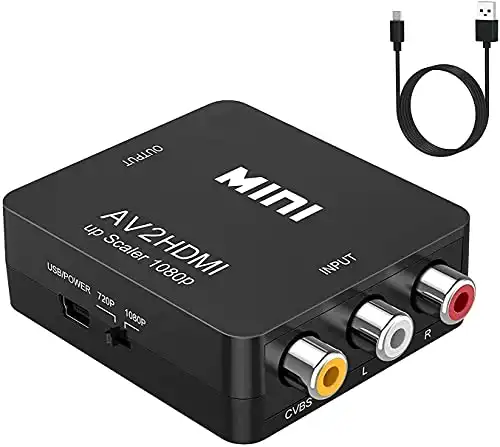 ABLEWE RCA to HDMI,AV to HDMI Converter, 1080P Mini RCA Composite CVBS Video Audio Converter Adapter Supporting PAL/NTSC for TV/PC/ PS3/ STB/Xbox VHS/VCR/Blue-Ray DVD Players