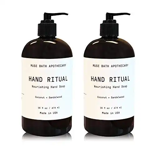 Muse Bath Apothecary Hand Ritual - Aromatic and Nourishing Hand Soap, Infused with Natural Aromatherapy Essential Oils - 16 oz, Coconut + Sandalwood, 2 Pack