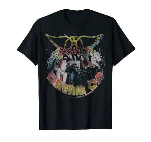 Aerosmith Dream On Black T-Shirt - Adult Classic Fit Crew Neck Polyester Short Sleeve