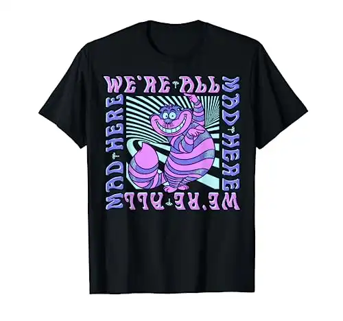 Disney Alice In Wonderland Cheshire Cat We're All Mad Box Up Short Sleeve T-Shirt