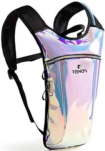 REINOS Hydration Backpack - Light Water Pack - 2L Water Bladder Included for Running, Hiking, Biking, Festivals, Raves （Holographic - Blue）