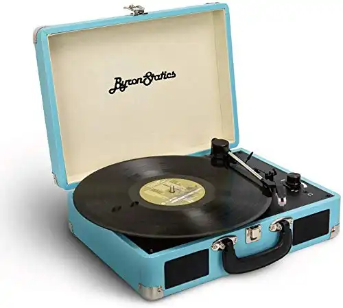 ByronStatics Vinyl Record Player, 3 Speed Turntable Record Player with 2 Built in Stereo Speakers, Replacement Needle, Supports RCA Line Out, AUX in, Portable Vintage Suitcase