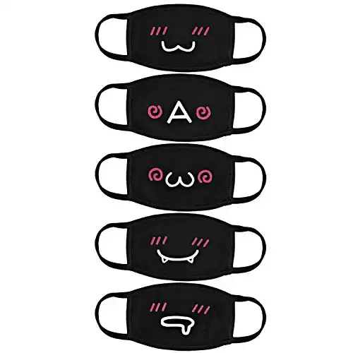 Aniwon Kawaii Muffle Mask, 5 Pack Anti-Dust Anime Cotton Mouth Mask Cute Kaomoji Face Mask