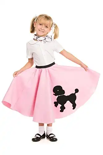 Poodle Skirt with Musical Note Printed Scarf Light Pink One Size