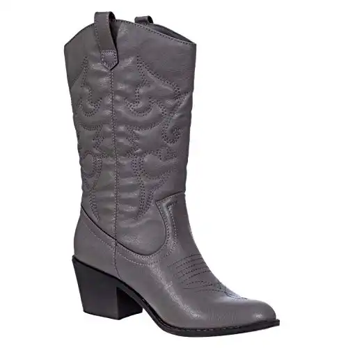 Charles Albert Women's Embroidered Modern Western Cowboy Boot in Grey Size: 6