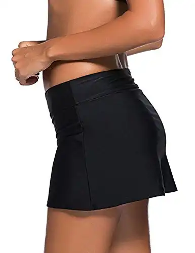 REKITA Women Swim Skirt Solid Color Waistband Skort Bikini Bottom