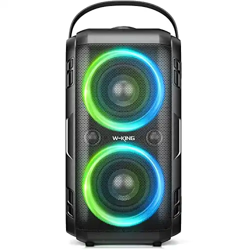 W-KING Loud Bluetooth Speakers with Subwoofer, 80W Party Portable Outdoor Speakers Bluetooth Wireless -Deep Bass, Huge 105dB Sound, Mixed Color Lights, 24H Play, AUX, USB Play, TF Card, Non-Waterproof