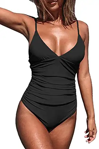CUPSHE Women's One Piece Swimsuit Tummy Control V Neck Bathing Suits