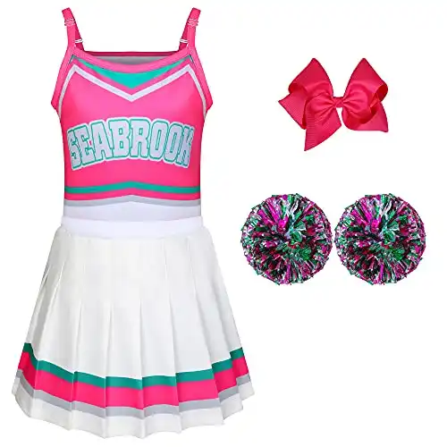 Econbitiry Addison Zombies Cheerleader Costumes for Girls Toddler Cheerleading Outfit Halloween Dress for Party Birthday Rose