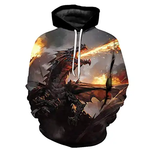 DUMU Men's Dragon 3D Digital Print Pullover Hoodie Hooded Sweatshirt