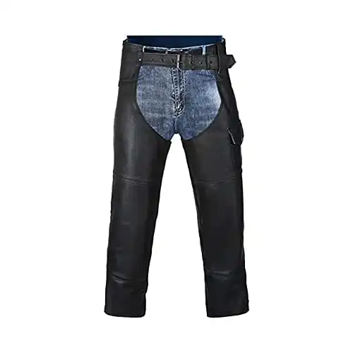 HWK Motorcycle Leather Chaps for Men and Women, Black Motorcycle Chaps for Road Rash Protection and All-Weather Comfort
