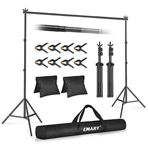 Emart Backdrop Stand 10x7ft(WxH) Photo Studio Adjustable Background Stand Support Kit with 2 Crossbars, 8 Backdrop Clamps, 2 Sandbags and Carrying Bag for Parties Wedding Events Decoration