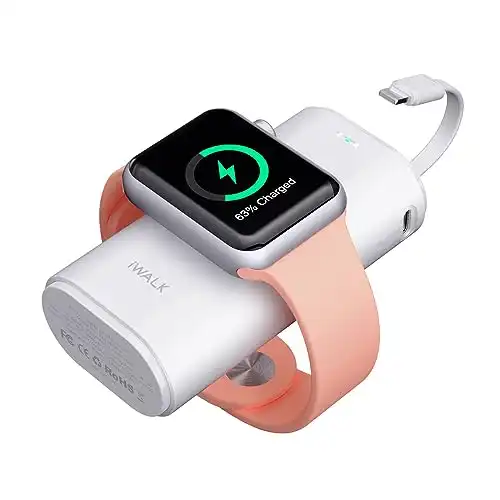 iWALK Portable Charger for iWatch, 9000mAh Power Bank with Built in Cable, Battery Pack Charger Portable Compatible with Apple Watch Series 8/7/6/Se/5/4/3/2, iPhone14/13/12/12 Pro Max/ 11/6s