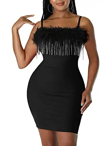 jascaela Women's Sexy Sleeveless Bodycon Mini Dress Shiny Reflective Spaghetti Strap Party Nightout Dress