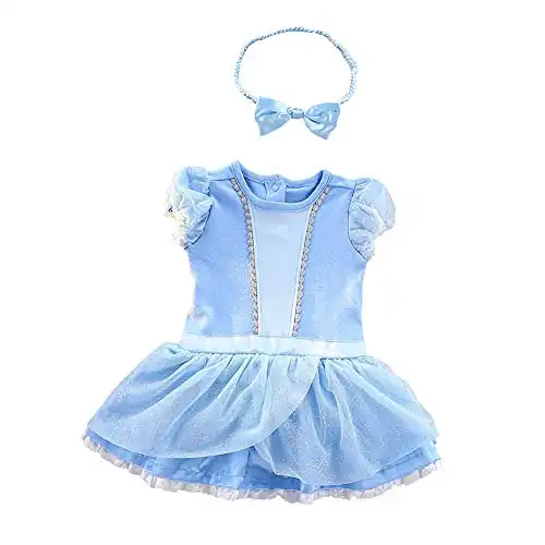 Dressy Daisy Baby Girls Princess Dress Onesie Bodysuit Romper Halloween Costume with Headband Size 3-6 Months Blue 213