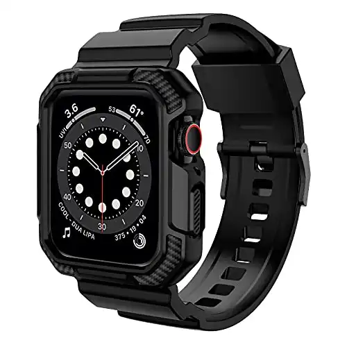OROBAY Compatible with Apple Watch Band 45mm 44mm 42mm with Case, Shockproof Rugged Band Strap for iWatch SE SE2 Series 8/7/6/5/4/3/2/1 45mm 44mm 42mm with Bumper Case Cover Men Women, Matte Black