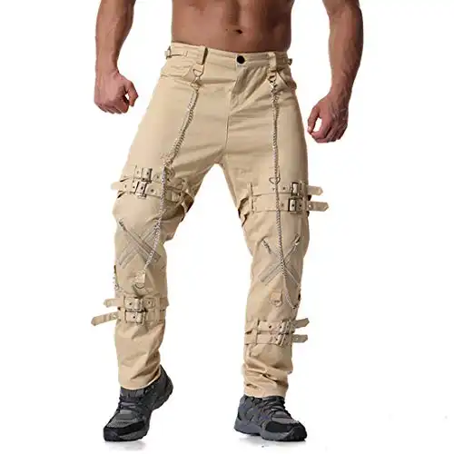 Mens Plus Size Fancy Multi Zipper Cotton Vintage Casual Trouser Long Cargo Pants
