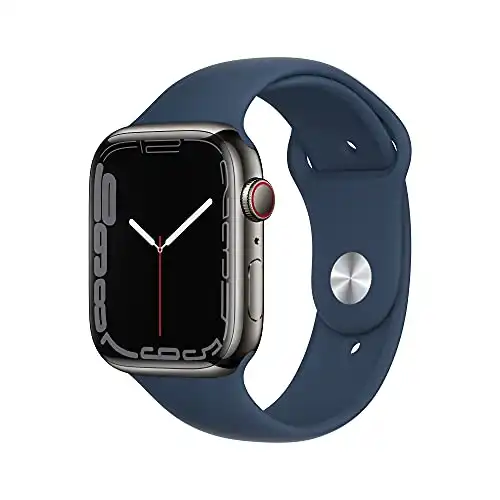 Apple Watch Series 7 [GPS + Cellular 45mm] Smart Watch w/Graphite Stainless Steel Case with Abyss Blue Sport Band. Fitness Tracker, Blood Oxygen & ECG Apps, Always-On Retina Display, Water Resista...