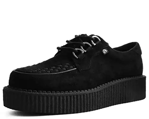 T.U.K. Anarchic Faux Suede Black Creeper Shoes for Women and Men, D Ring Lace Up Shoes | US Women 05 / Men 03