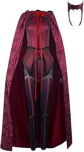 Women's Wanda Maximoff Cosplay Costume Scarlet Witch Costume Cloak Tops Pants with Headpiece for Halloween Outfits (X-Small, Full Set)