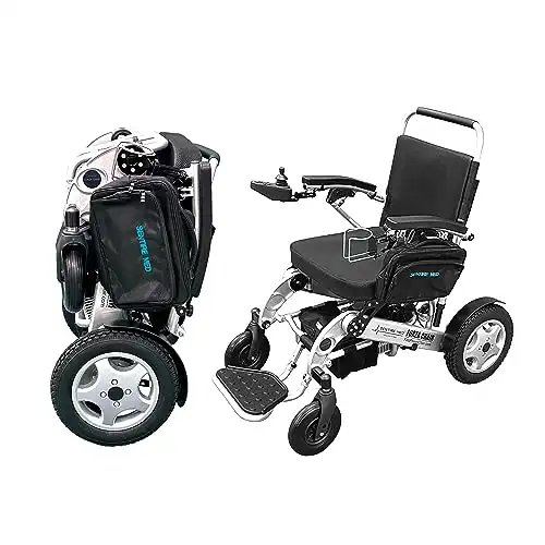 Sentire Med Deluxe Electric Wheelchair,600 W Peak Rapid Power Motor, Dual Battery, Up to 20 Miles - Lightweight Foldable, Compact and Portable - Motorized Mobility for Travel and All Terrain Use