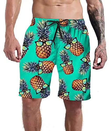 Goodstoworld Men's Novelty Swimtrunks Quick Dry 3D Printed Mesh Lining Beach Board Shorts with Pockets S-4XL