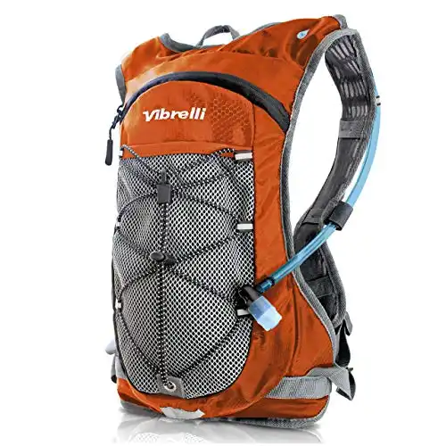 Vibrelli Hydration Pack and 2L Hydration Water Bladder - High Flow Bite Valve - Hydration Backpack with Storage - Lightweight Running Backpack, Cycling, Hiking, Ski, Snow - Men, Women, Kids